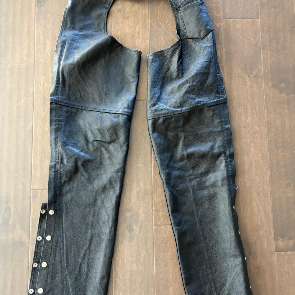 Black Leather Chaps with snap and zipper closures